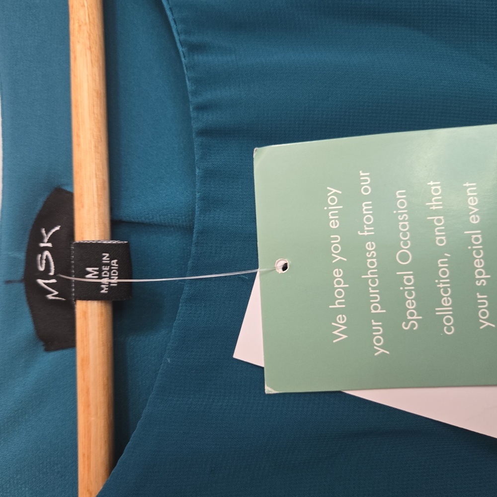 NWT MSK Teal Embellished Cape Overlay Dress Size M - Picture 7 of 14